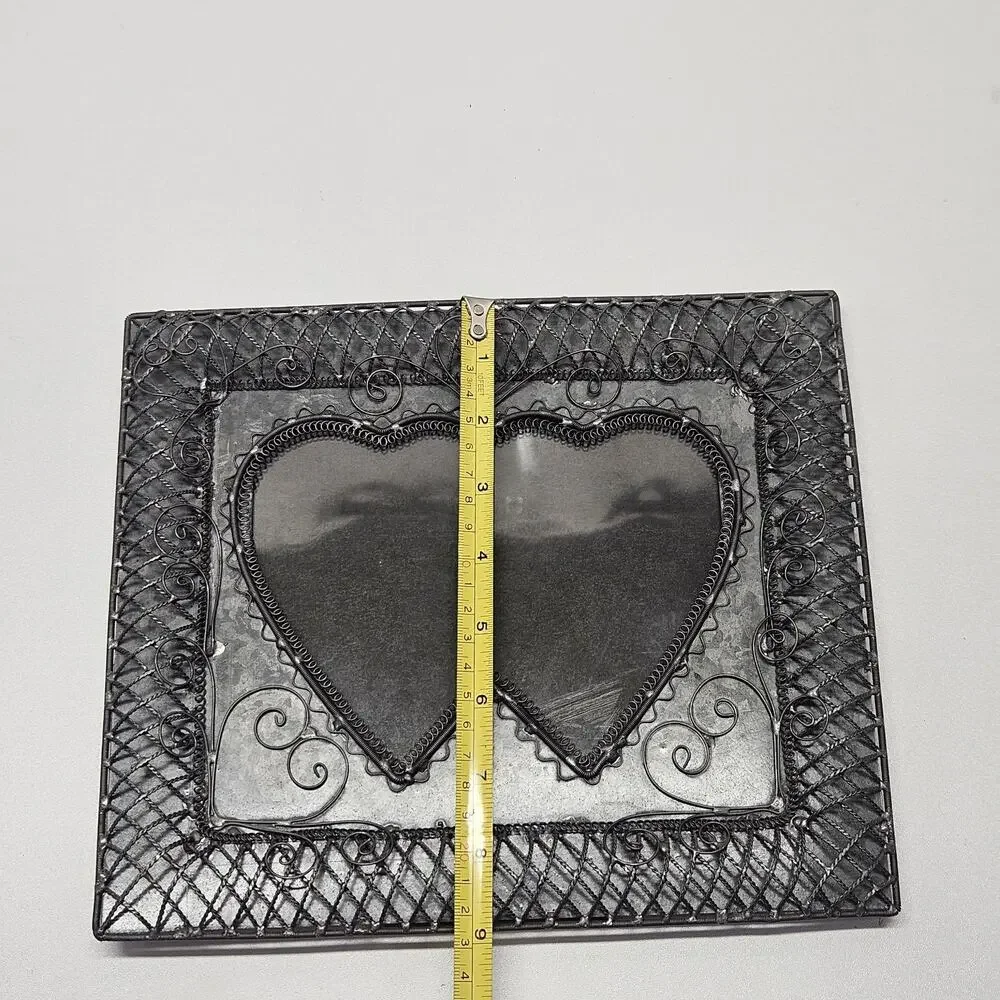 Vtg Heart Shaped Metal Filigree Photo Picture Frame Cottagecore Farmhouse 5x7